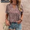 V-neck printed T-shirt floral shirt summer casual blouse fashion ladies clothing