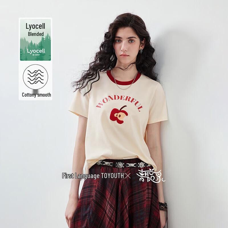 Chuyu Women s Lyocell Apple Embroidery T-Shirt L