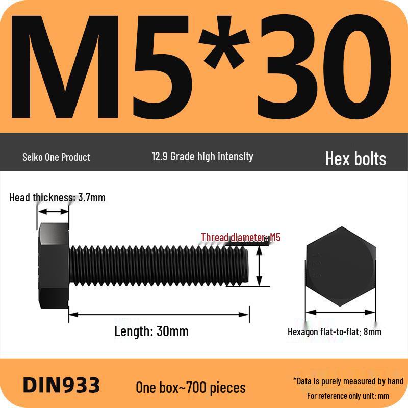 High Strength Class 12.9 Hex Bolt Set: M4-M16 Sizes