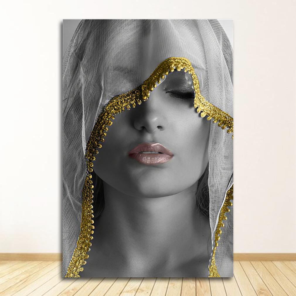 Art Pictures Scandinavian Cuadros for Living Room Decor Golden Makeup Women Canvas Paintings Posters and Print Nordic Style Wall