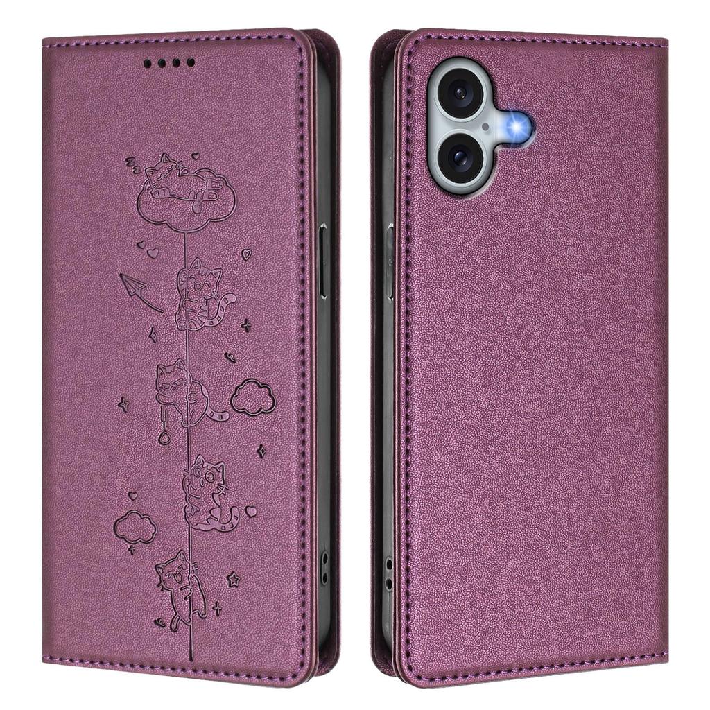 For iPhone 16 Plus Case RFID Blocking Wallet Stand Imprinted Cat Pattern Leather Phone Cover