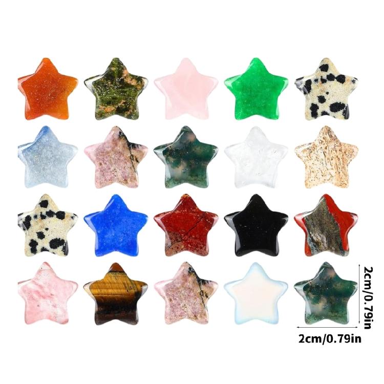 20Pcs Colorful Miniature Star Ornament 20x20mm Tiny Stone Star Decoration For Tabletop Bookshelf Festival Decoration