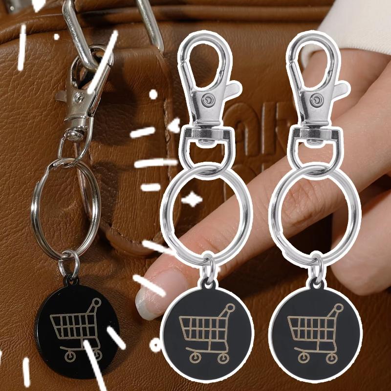 2/6Pcs Trolley Tokens Keychains Universal Small Metal Stainless Steel Portable Shopping Cart Tokens Key Ring Ornament Decoration