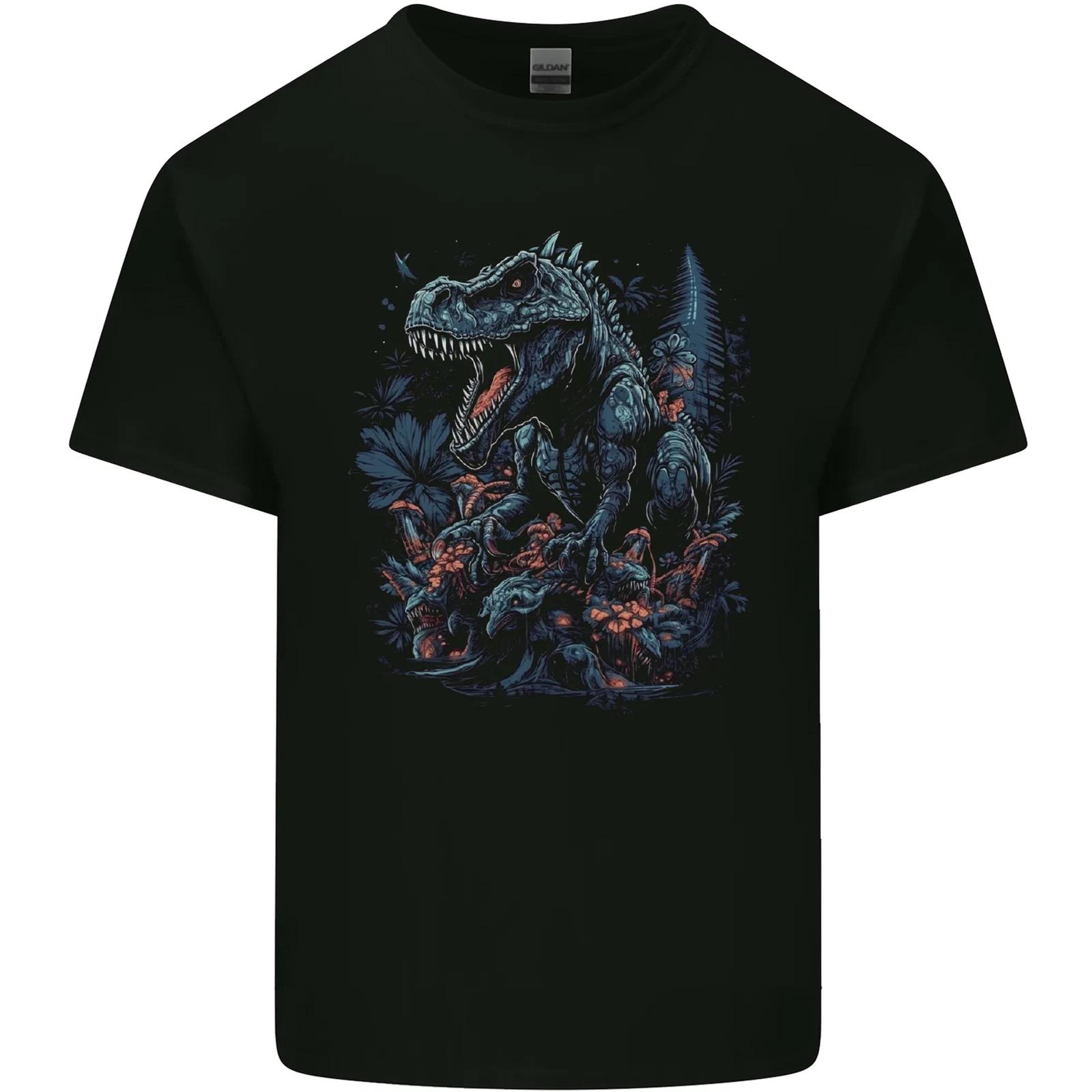 A T-Rex Dinosaur in a Prehistoric Forest Kids T-Shirt Childrens 2XL