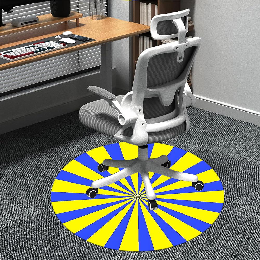 

1pc Blue Yellow Stripes Chair Carpet for Office, Round Polyester Mat, Indoor Decor for Office, Washable Non-slip Carpet yy251219123 80cm by 80cm