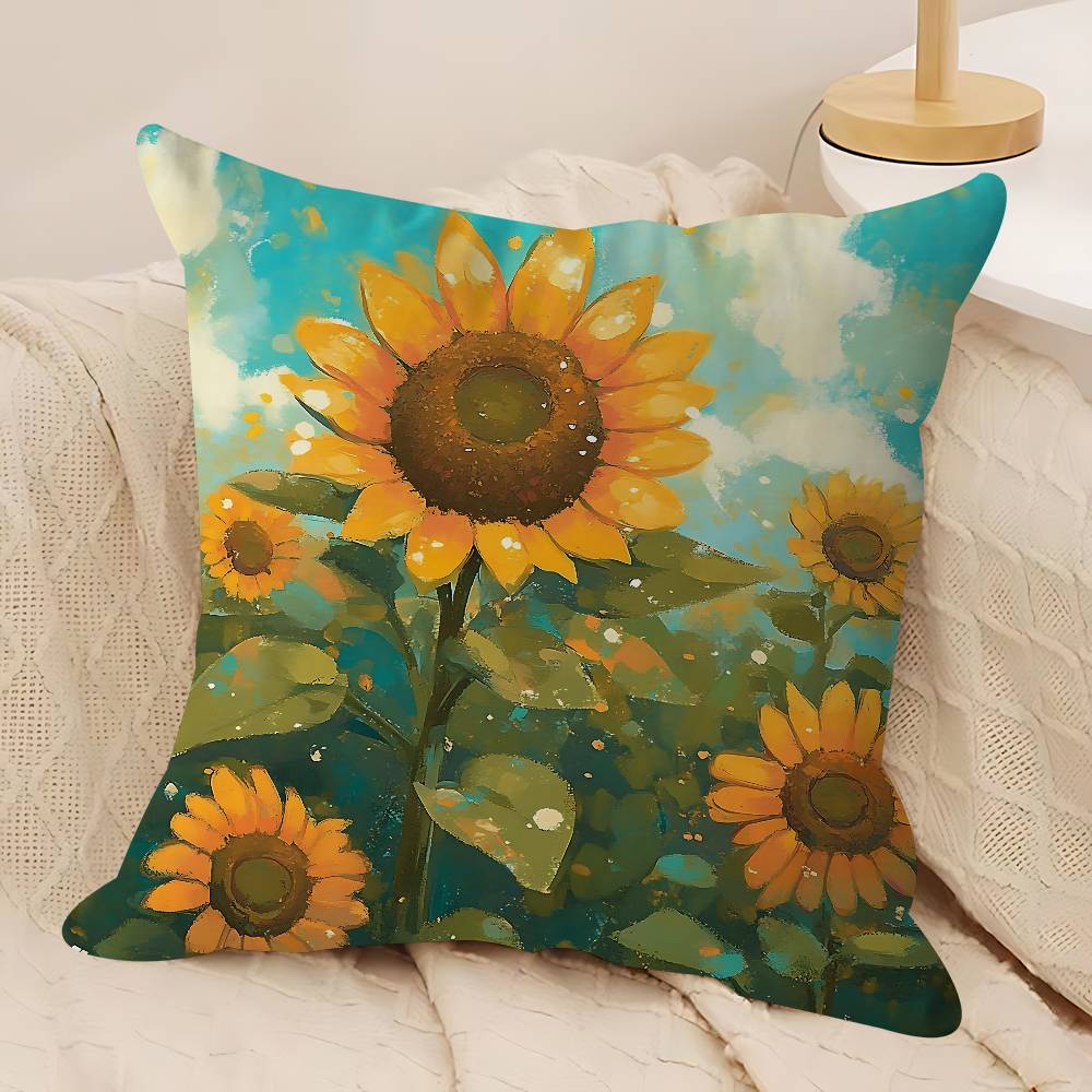 Art Sunflower Pillow Anime Pillow Sofa Bed Head Pillow Cover Cushion Cover 45x45 Cm Fashion
