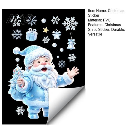 Christmas Window Clings Snowflakes Santa Static Sticker, Waterproof PVC Winter Festive Home Ornaments Decal, Decorative Removable Cling for