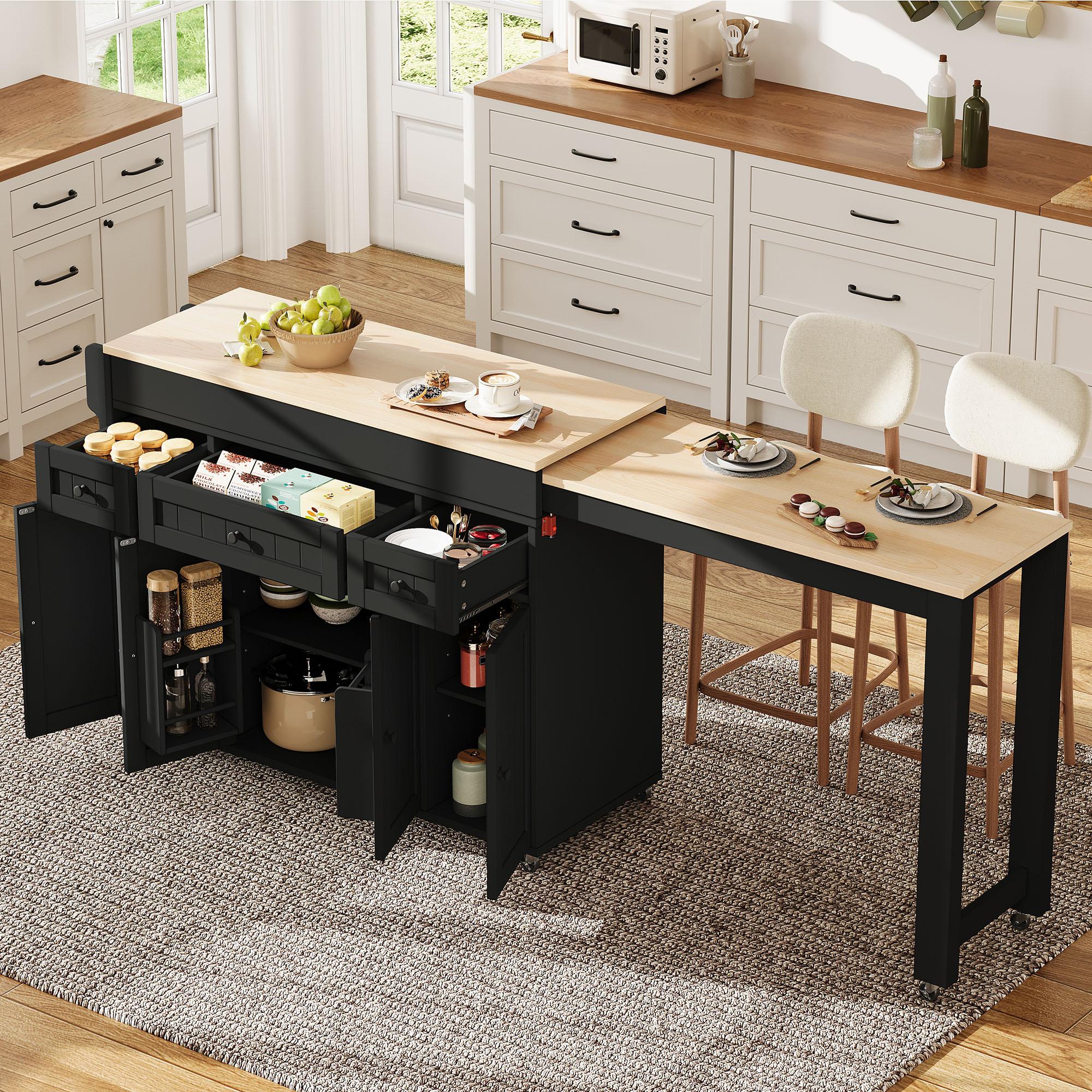 Kitchen Island on Wheels, Extendable Dining