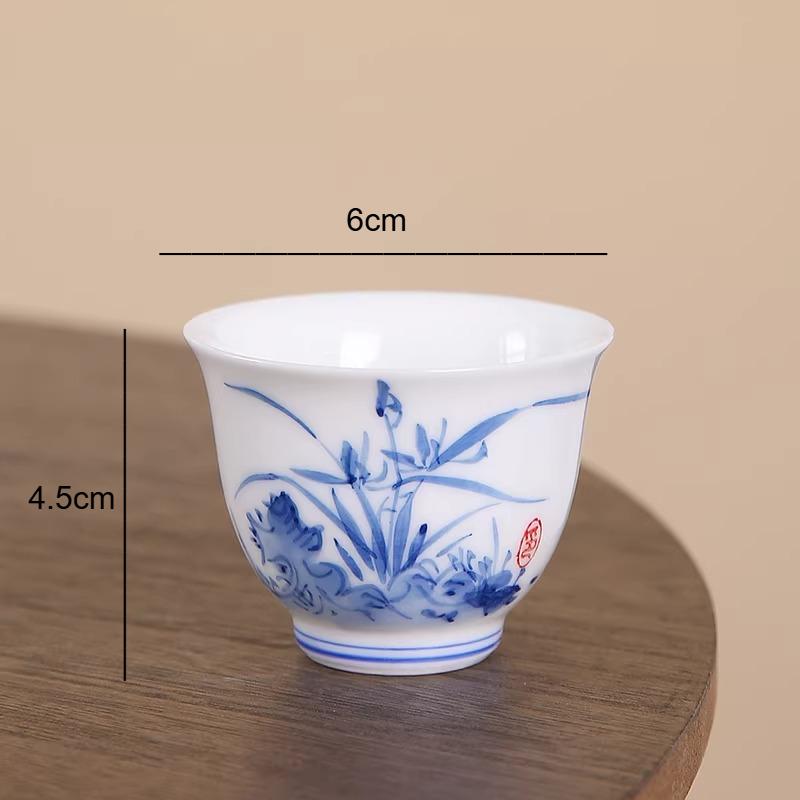 

Hand Drawn White Porcelain Lotus Flower Tea Cup Blue and White Porcelain Ceramic Master Cup Single Tea Cup Drinking Utensils 50ml