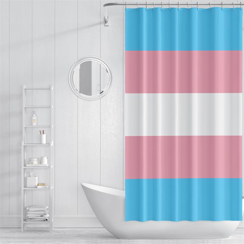 Aertemisi Transgender Pride Flag Rainbow Lgbt Shower Curtain Set With Grommets And Hooks For Bathroom Decor