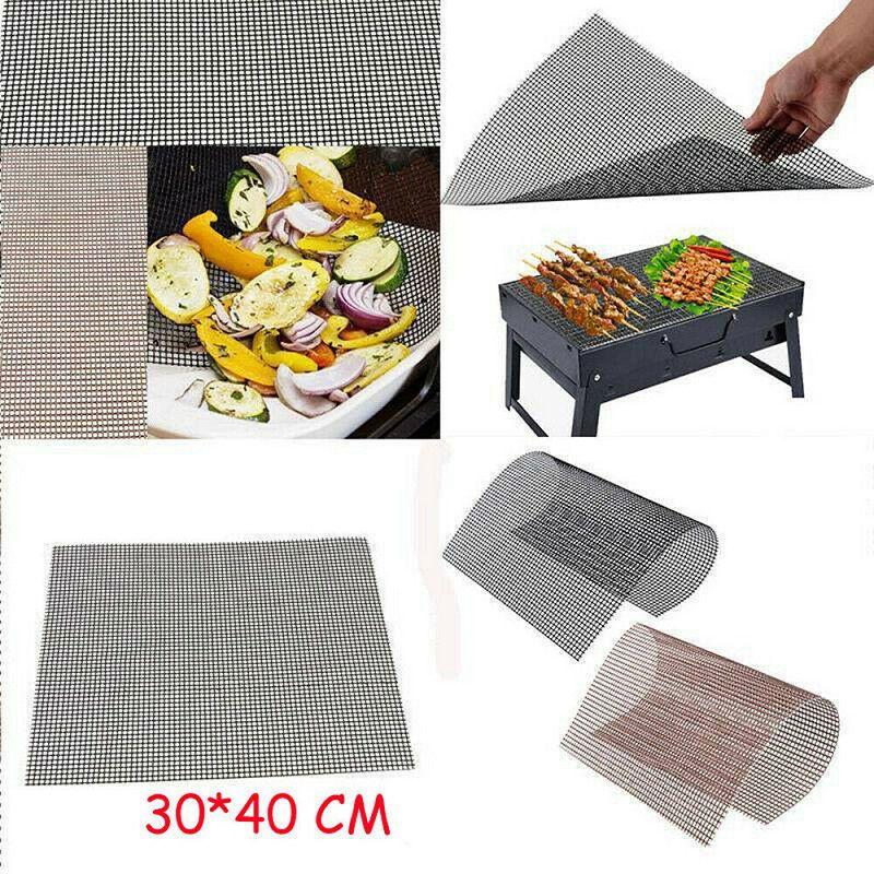 5pcs Bbq Grill Mesh Nonstick Mat Reusable Sheet Heat Resistant Baking Cooking
