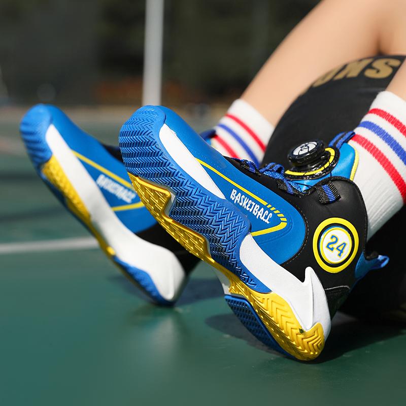 Herbst/Winter Leder Kinder Drehverschluss Basketballschuhe Jugend Kinder Sport Basketballschuhe