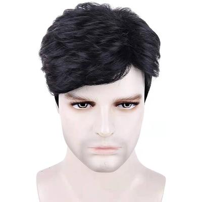 Men Short Layered Wigs Synthetic Hair Black Wig with Bangs Halloween Costume Male Wig Cosplay Daily Heat Resistant Fiber