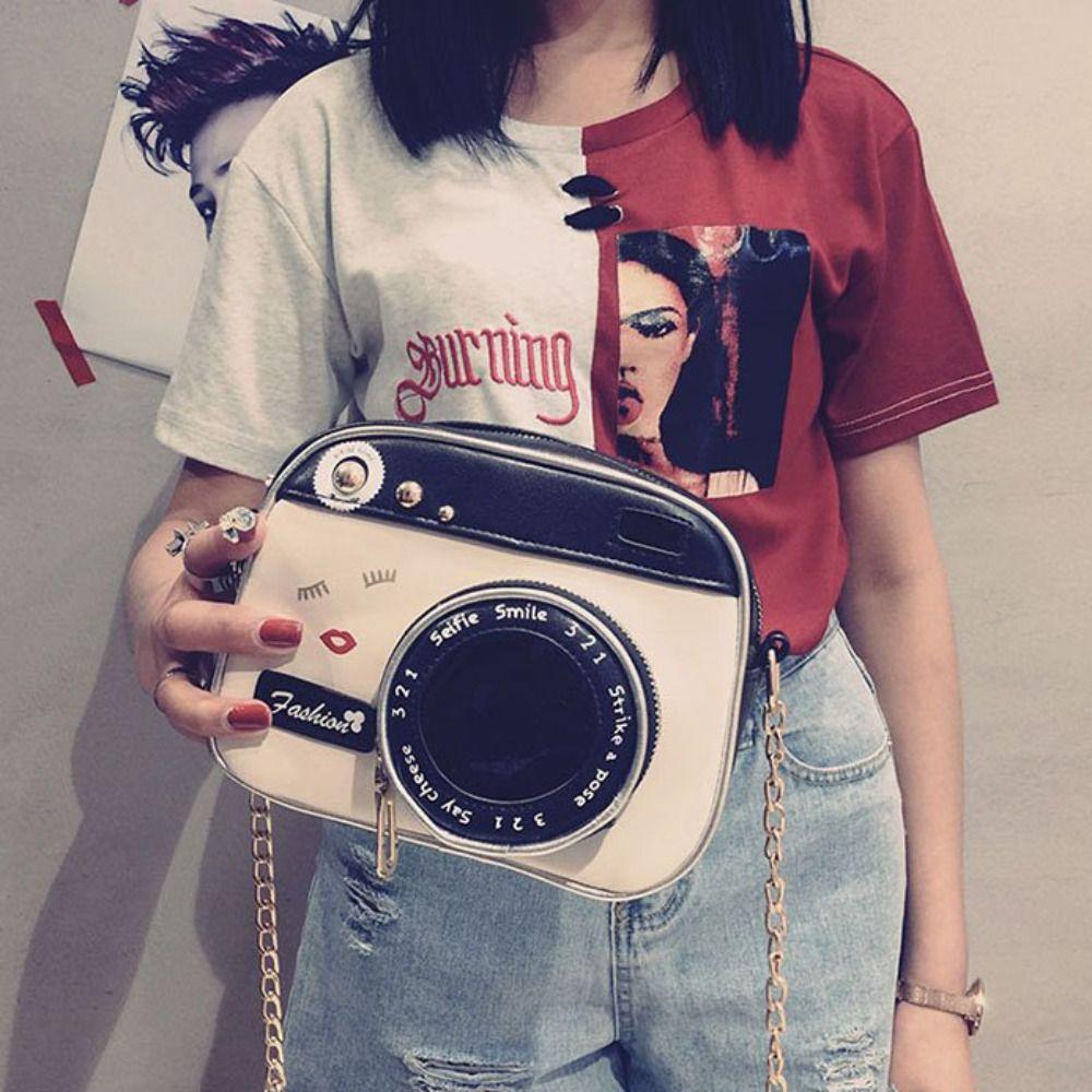

PU Camera Shoulder Bag Small Bag PU Messenger Bag French Funny Box Bag Wedding чорний