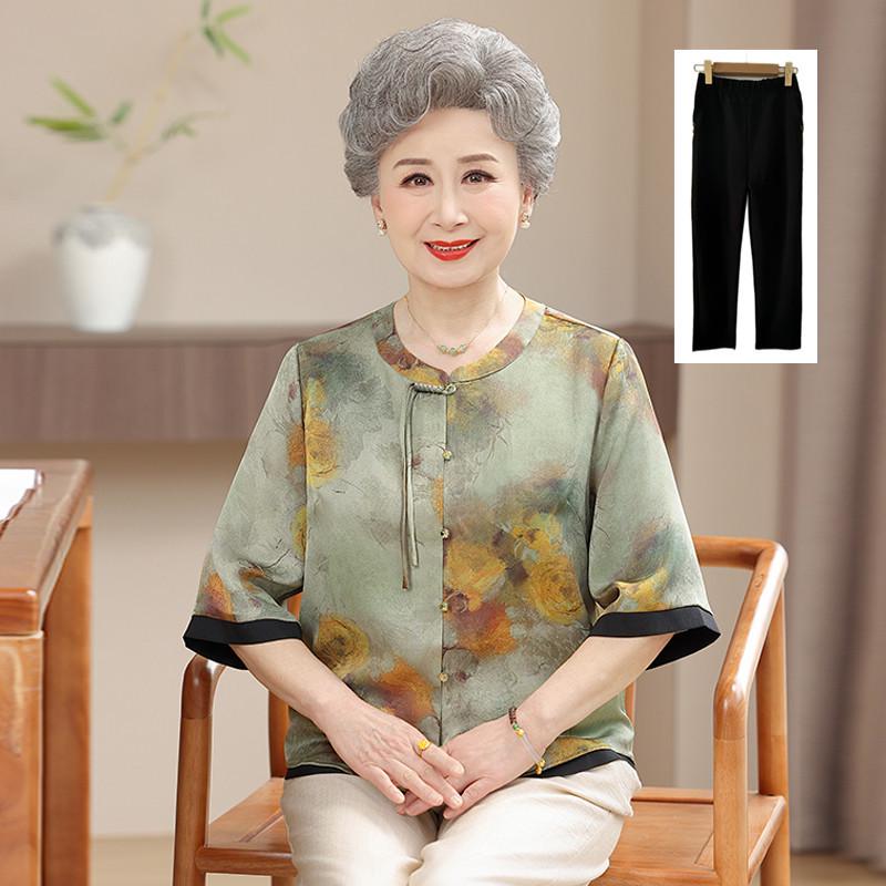New Summer Chinese-Style Printed Shirt for Elderly Women