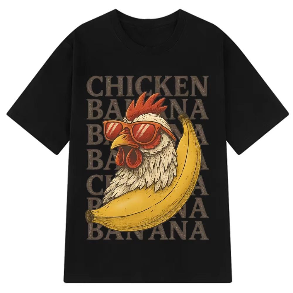 

HOT SALE Chicken Banana Funny Meme Retro T-shirt Short Sleeve Casual Hip Hop Oversized T-shirt Men & Women Fashion T-shirt Trend 4XL