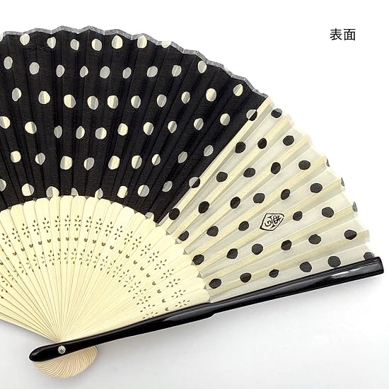 Kyosuke Silk Folding Fan with Case, Yumeji Takehisa Polka Dot Black, Approx. 21cm, Men's/Women's, Do