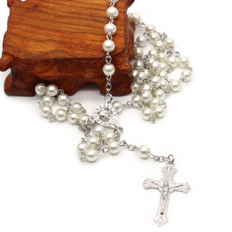 Rosary Beads Clavicle Chain Necklace Men Women Medal-Cross Christian Long Chain