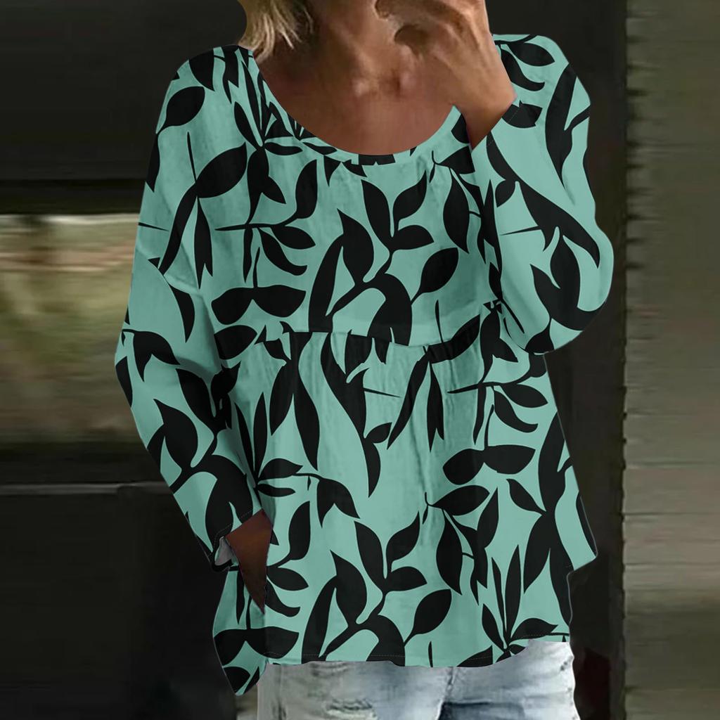 Damen Casual Mode Locker Rundhals Blumenmuster Langarm Oberteil