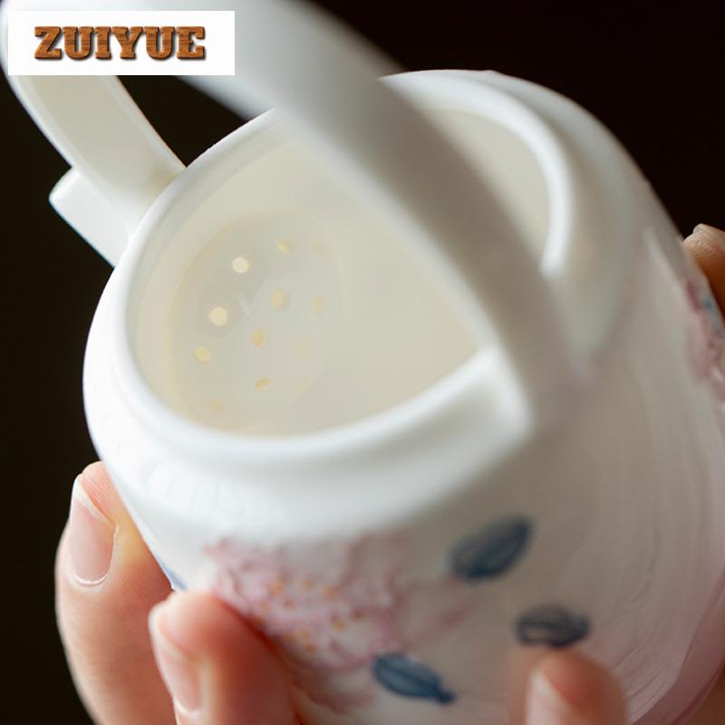 130ml Hand-painted Peony Lifting Beam Teapot Elegant Tea Infuser Pot Tea Brewing Kettle With Filter Tableware Decoration Craft