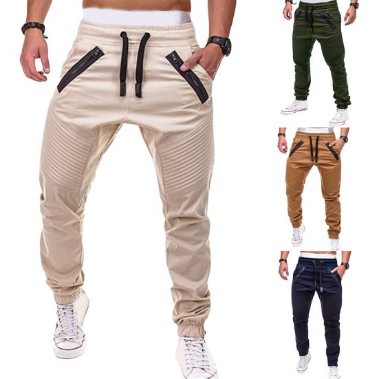 Herren Kordelzug Jogginghose Unifarbene Reißverschluss Falten Schweißhose Hose