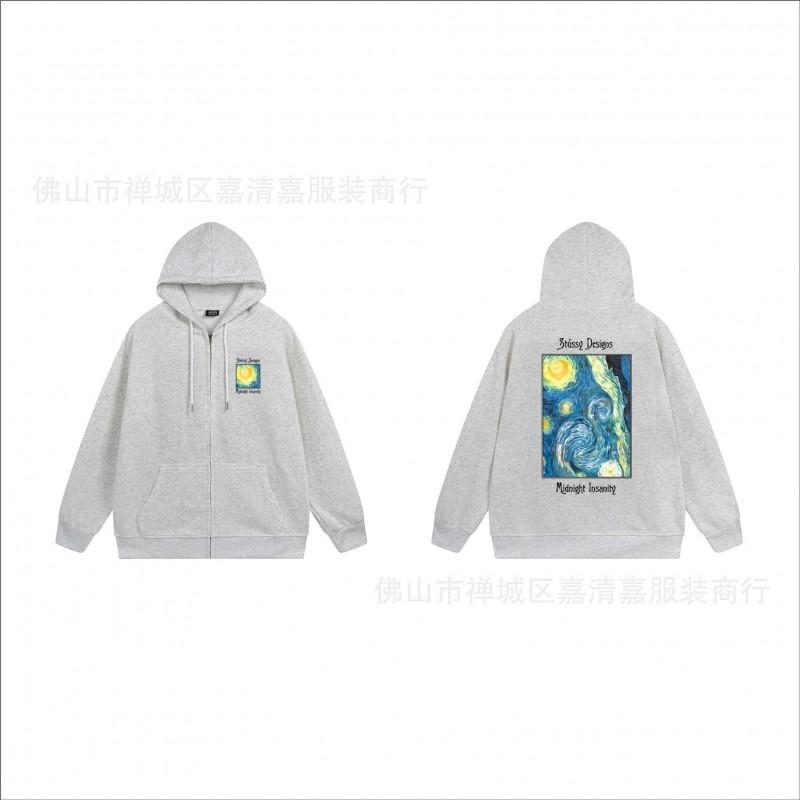 Unisex mikina s kapucí na zip s potiskem Bavlněný svetr Lehká podzimní zimní neformální svrchní oblečení
