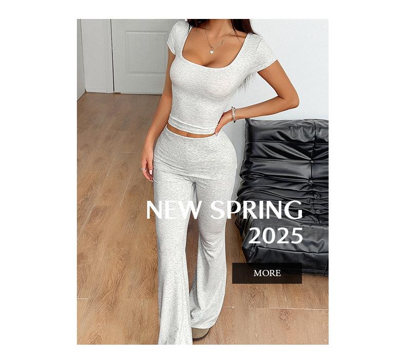 European and American Sporty U-neck Short-sleeved Top & Long Pants Set - Summer 2026 Collection