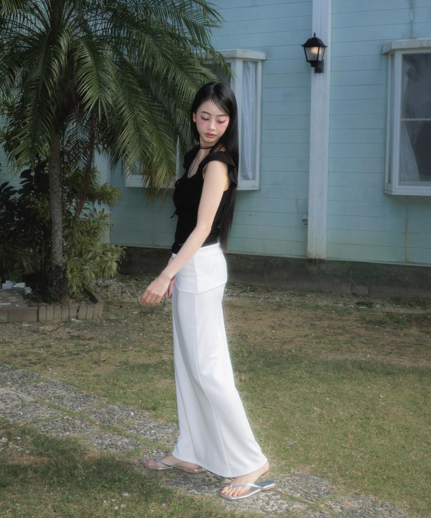 Rose Franz Folding Waist Maxi Long Skirt [Ivory]