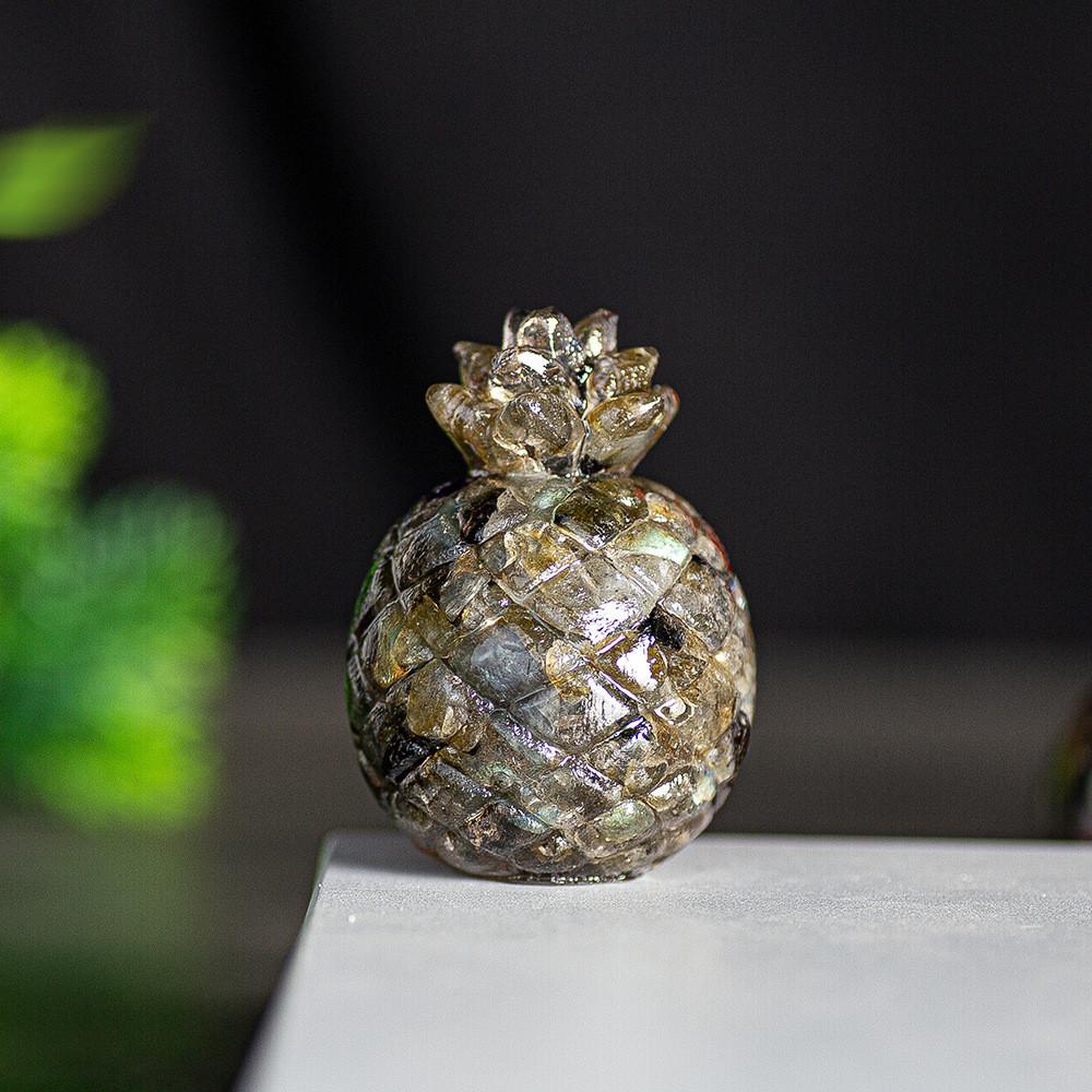 Natural Crystal Resin Pineapple Figurine With Lucky Symbol For Office Desk Decor Gift For Friends
