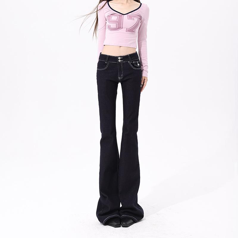 American low-rise micro-pull jeans women's autumn new Spice Girl elastic slim slim flared floor pants
