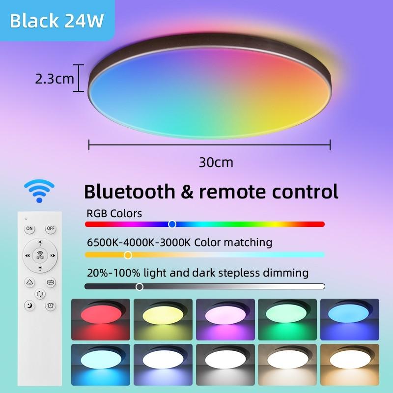 

30W 40W 50W Living Room Kitchen Bedroom Modern Tri-color Lamps Dimmable Ceiling Light Remote Control LED Ceiling Lamp D-RGBCW 30cm Black Bluetooth