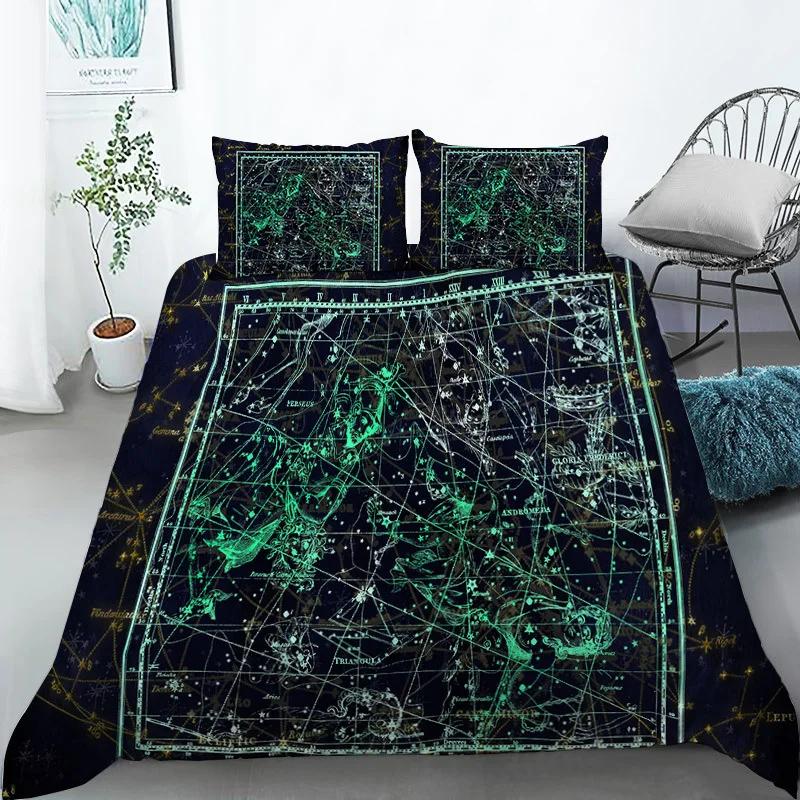 Sternbild Bettbezug Gelbes Sternbild King-Size-Bettwäscheset für Astronomie-Enthusiasten Weicher Einzel-Polyester-Bettdeckenbezug
