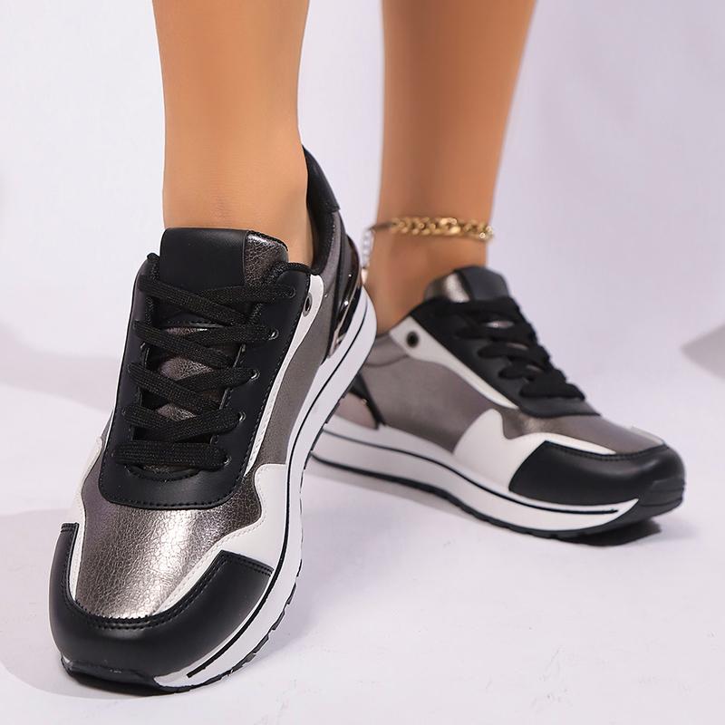 Fashion Mix Color Paltfrom Sneakers for Women Fashion Leopard Flat Heel Vulcanized Shoes Female Lace-Up Non-Slip Casual Walking Shoes