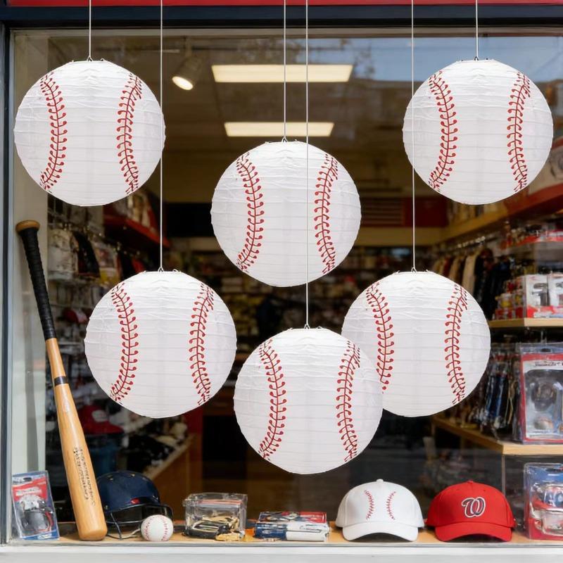 15/30pcs 8-inch Baseball Paper Lanterns Shop Window Decor for Baseball Party Sports Event Decoration Paper Lanterns & Lampshades
