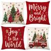 Christmas Theme Short Plush Pillow Cover Set Holiday Print Cushion Case for Living Room Sofa Home Decor 45x45cm