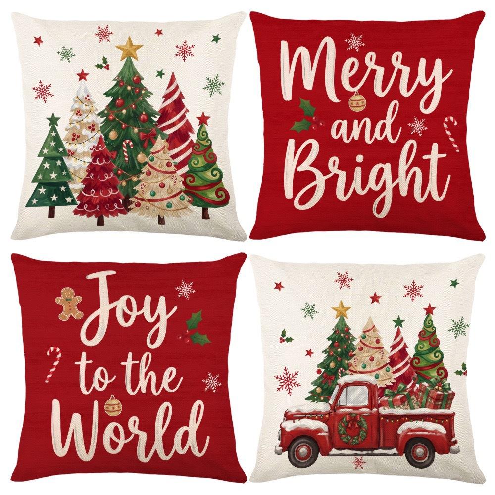 Christmas Theme Short Plush Pillow Cover Set Holiday Print Cushion Case for Living Room Sofa Home Decor 45x45cm