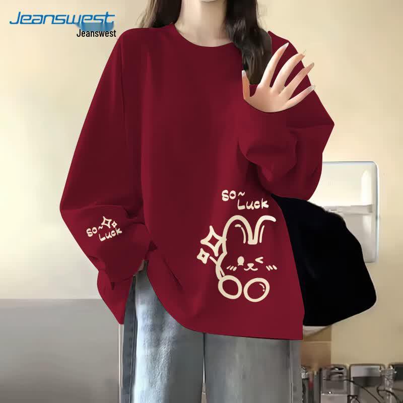 Jeanswest Women's Casual Long Sleeve Graphic Cotton T-Shirt