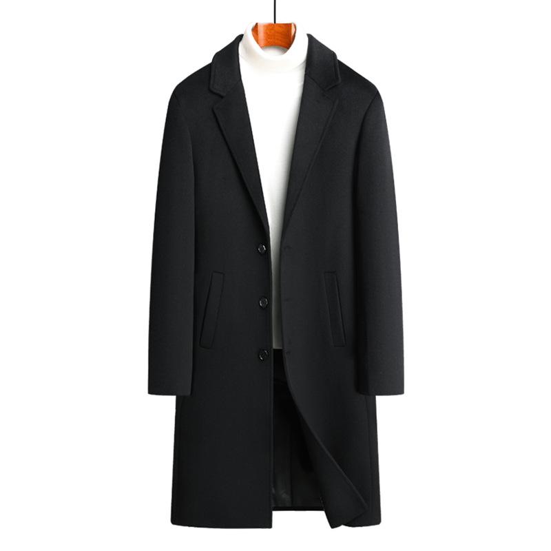 

Мужское осенне-зимнее длинное шерстяное пальто-тренч до колена XXL чёрный