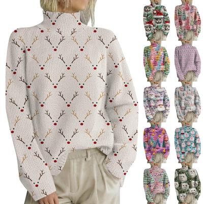 Kersttrui voor dames gebreide trui schattig shirt herfst coltrui trui tops