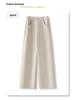 Women's 2024 Beige Cashmere Wide-Leg Pants - Autumn/Winter Style, Drapey Wool Straight-Leg Casuals.