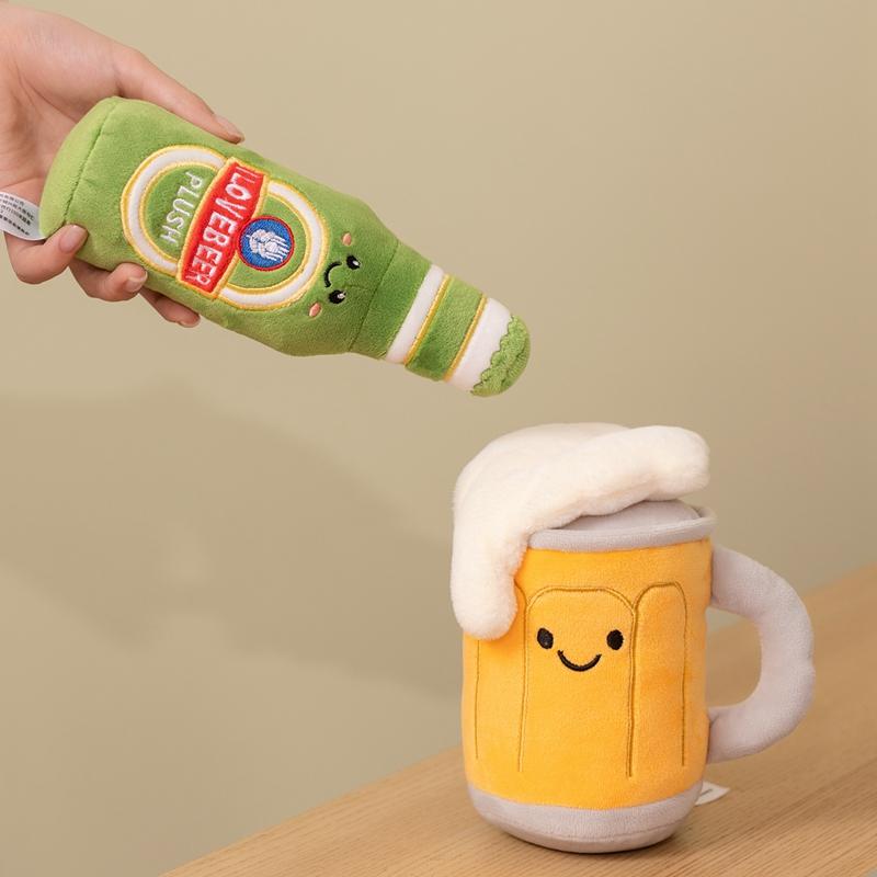 Kawaii Happy Bar Series Plush Toys Stuffed Cartoon Beer Cup&Barrel&Bottle Doll Funny Game Props Creative Cute Room Decor