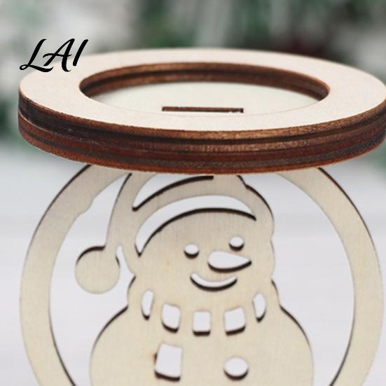 Decorative Wooden Candle Tray 3Pcs Christmas Holder Detachable Tealight Stand with Hollow Natural Wood Carving Crafts Carved Snowman/Bell/Candle