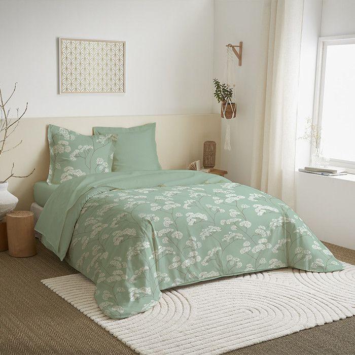 3-Piece Reversible Duvet Cover Set for 240 X 220 Cm Bed "Landscape Mint" Pure Cotton - -