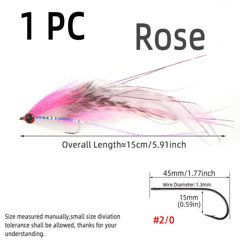 1PC #2/0 Big Streamer Saltwater Fly Grizzly Hackle Big Game Flies Salmon Bass Pike Trout Chub Fishing Artificial Lure Baits