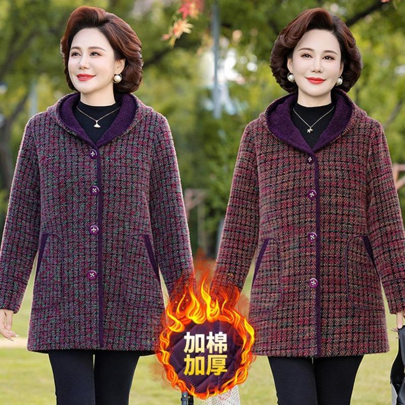 Middle-aged and Old High-end Mother Fashion Coat, New Women's Clothing Thickened Hooded Medium and Long Mink Coat Thickened with Cotton