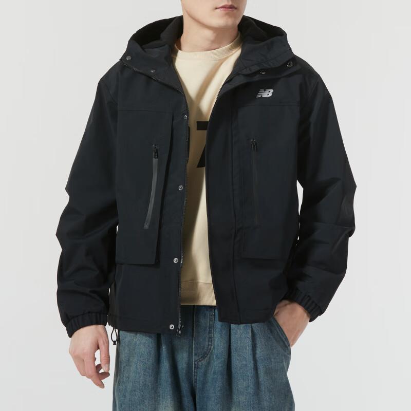 New Balance Solid Color Fleece Lined Casual Outdoor Hooded Multi Pocket Jackets & Coats Men's Black AMJ41327-BK