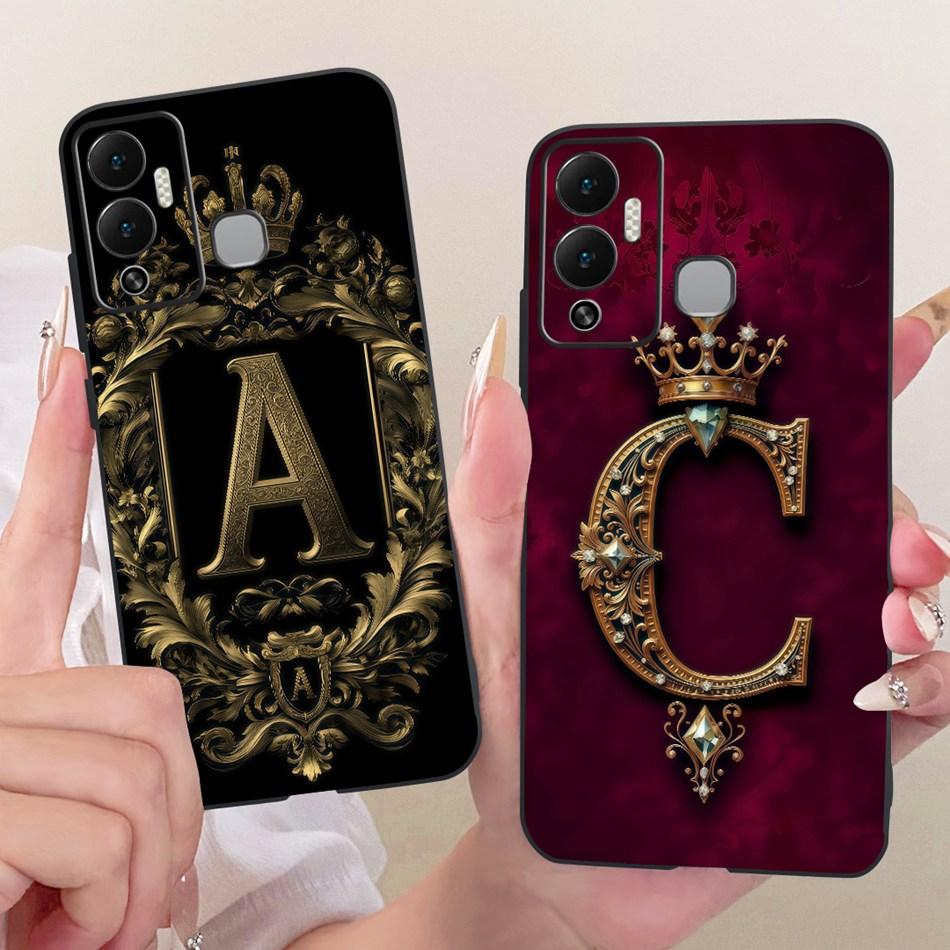For Infinix Hot 12 Play 12i Royal Crown Initial Letter Couple Phone Case For Infinix Hot12i 12Play Black Silicone Soft Bumpers