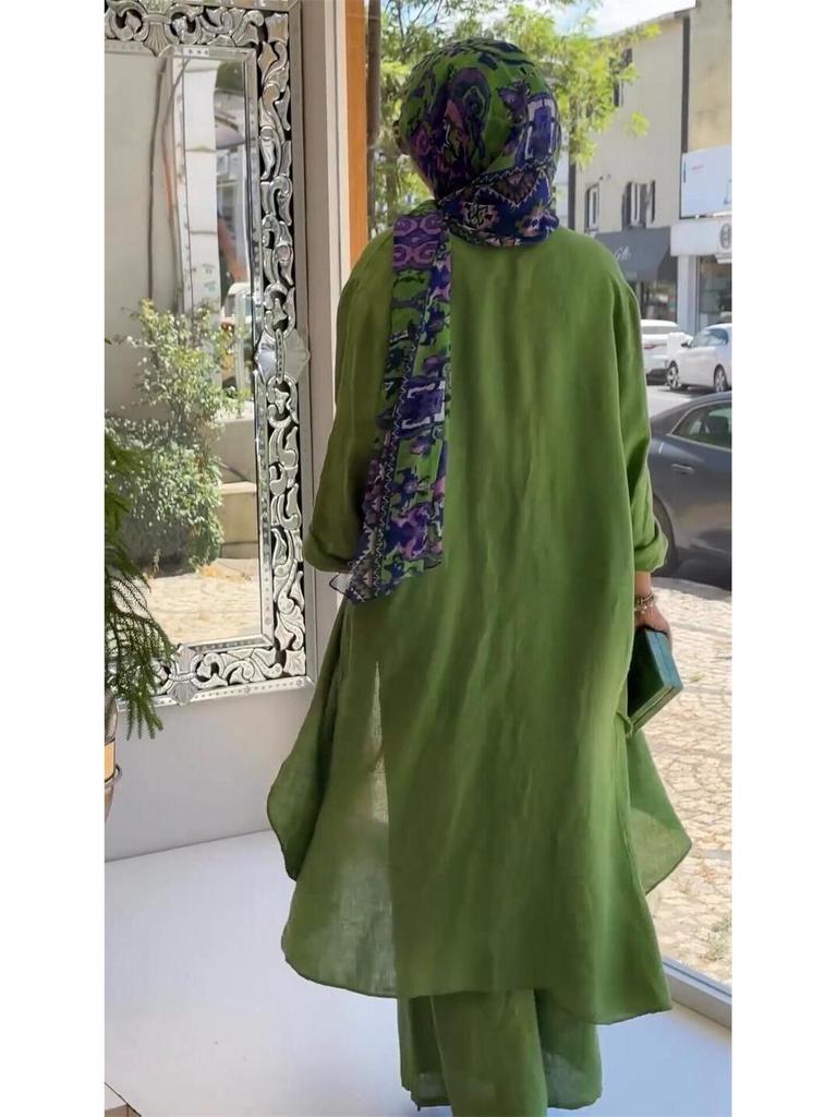 Damenmode Frühling/Sommer 2025: Lockere lange Strickjacke & Hose mit weitem Bein zweiteiliges Set