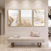 Beach Reeds Sand Dunes Ocean Painting Calligraphy Canvas Prints Set of 3 Wall Art for Living Room Decor Vintage Fashion Decals
