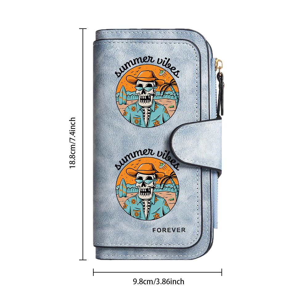 Summer Vibes Skull Print Wallet Forever Casual Long Purse for Daily Use